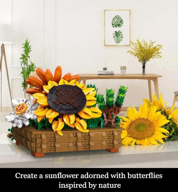924 Pieces Sunflower Bonsai Plant Building Set Compatible with Lego Flower Building Sets Exquisite Plant Model for Adults Perfect for Mothers Day & Birthday Display