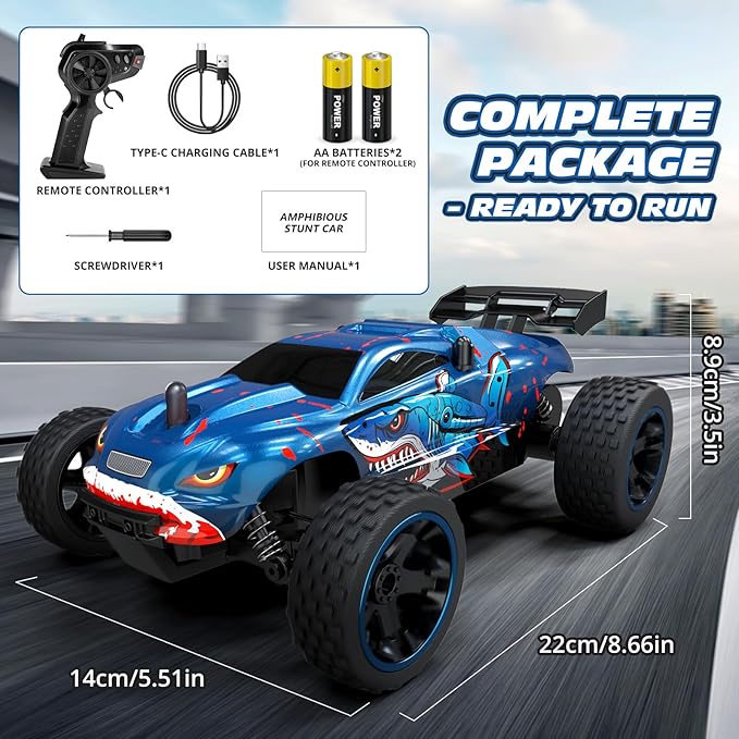 Tecnock RC Cars for Kids 1:18 Scale 2WD RC Car with USB-C Easy Charging 2.4GHz Remote Control Car with LED Lights & 50 Mins Playtime Toys Gifts for Boys & Girls Ages 8-12