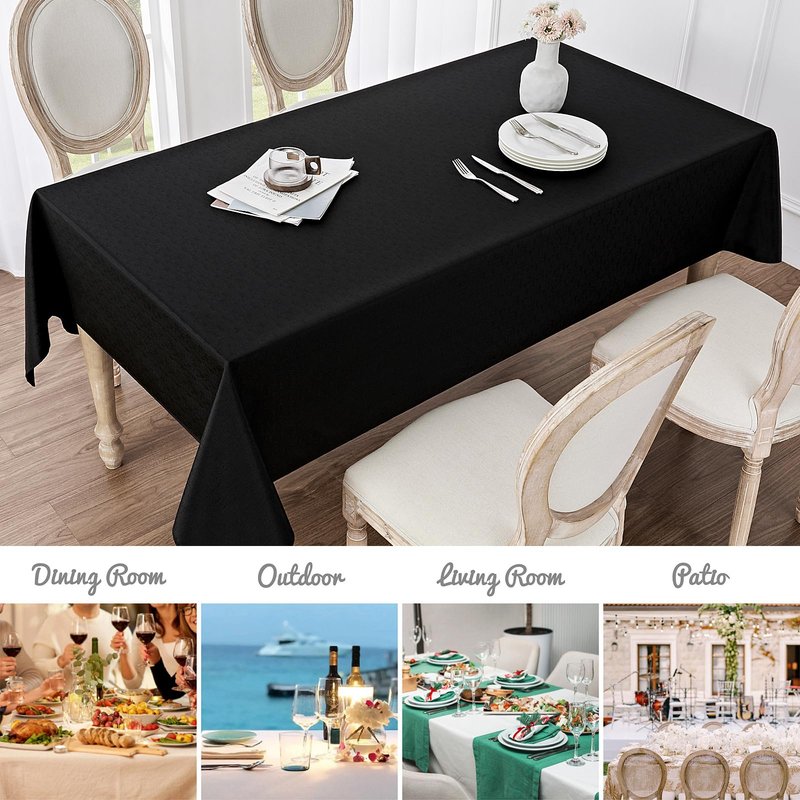 Veblandy Rectangle Tablecloth Waterproof 60x84 inch Linen Textured Table Cloth Stain and Wrinkle Resistant Washable, Decorative Fabric Table Cover for Dining, Party and Camping, Black