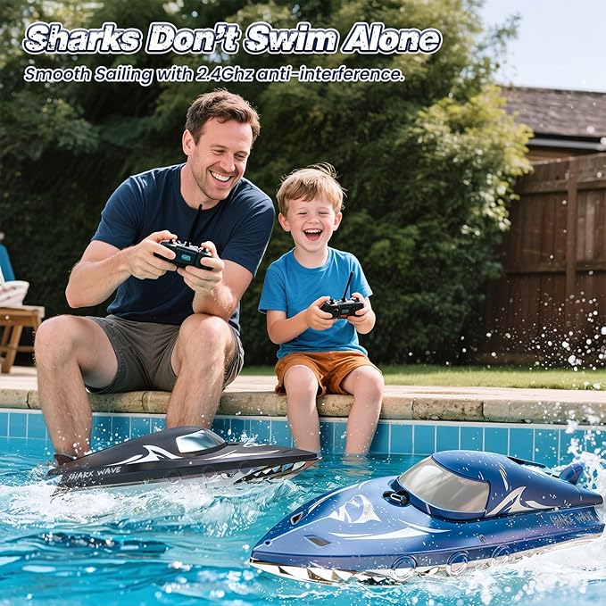 Shark RC Racing Boat for Kids & Adults2.4GHz High Speed Remote Control Boat W/ Dual Battery 50 Min RuntimeWaterproofFast Remote Control Toy Gift Kids 8-12 Ideal for Pools & LakesShining B