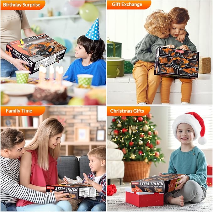 5in1 STEM Building Kits for Kids STEM Building Toys for Kid Remote & APP Controlled Excavator/Crane/Bulldozer/Road Roller/Dump Trucks Building Blocks Set for Boys Girls Birthday Xmas Idea Gifts