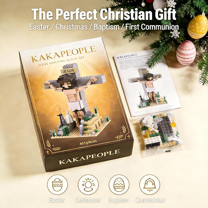 Jesus Building Blocks Set - 401 Pcs Crucifixion Nativity Set for Kids & Adults - Religious Easter Gifts Bible Stories Sunday School Educational Toy Inspiring Christian Home Decor Display