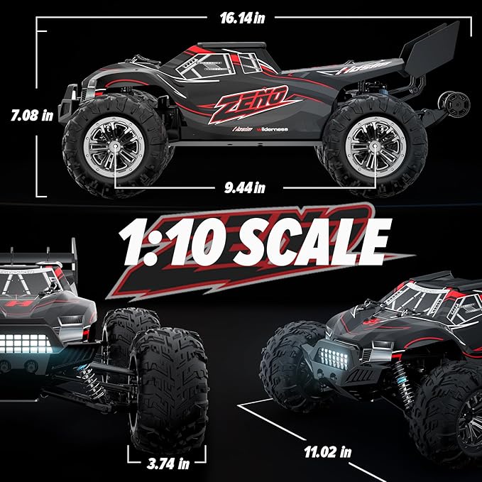 Hosim 1/10 RC Car for Adults & Boys 48+KMH Electric Remote Control Car High Speed Large RC Truck 4X4 Off-Road All Terrains Waterproof Monster Trucks Hobby RC Cars Toys Gifts for Boys 8-12