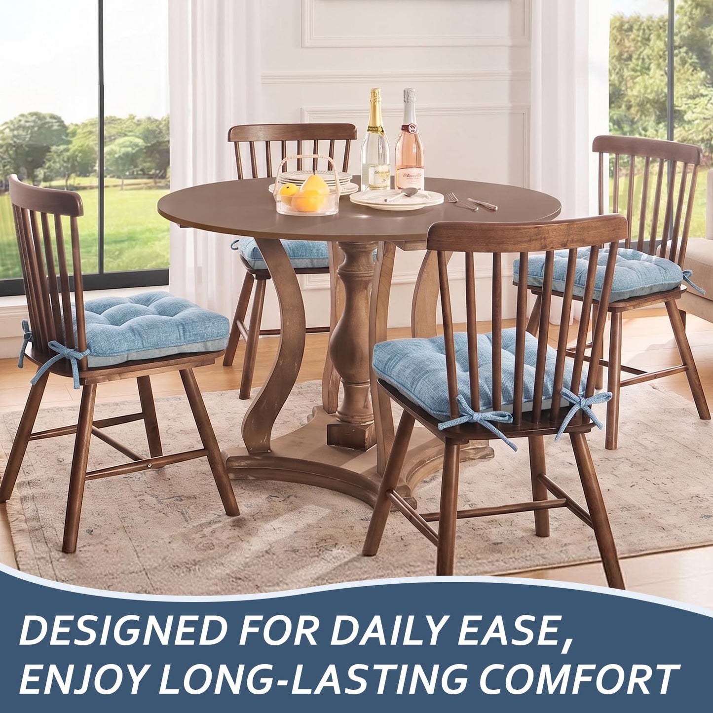 Basic Beyond Chair Cushions for Dining Chairs 4 Pack, Chair Cushion with Ties and Non Slip Backing, 15.5 x 15.5 inches Tufted Chair Pads for Dining Chairs(Baby Blue)