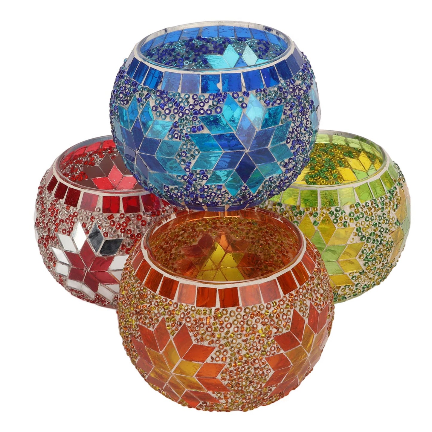XHTLLO 4pcs Mosaic Glass Candle Holder, Hand Made Glass Candle Holder, Colourful Romantic Glass Pillar Candle Stands, for Home Bar Dinner