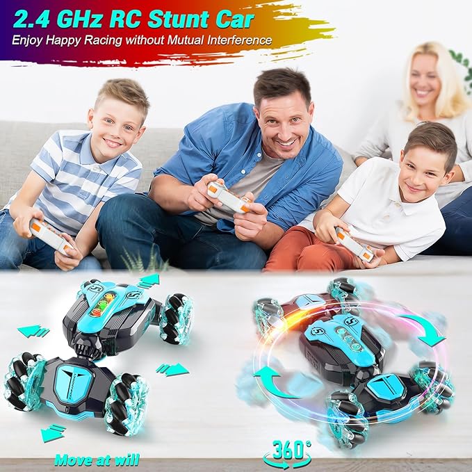 Gesture Sensing Remote Control Stunt Car - Boys Toys Age 6-8-12 4WD Hand Controlled RC Twist Car with Light & Music Cool Birthday Presents and Ideas Gifts for Kids Age 3 4 5 6 7 9 10 11 12 Years