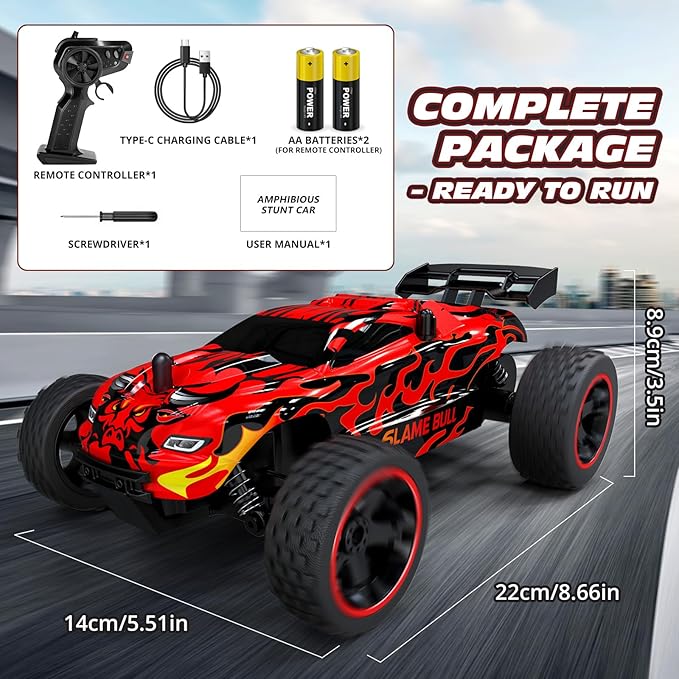 Tecnock RC Cars for Kids 1:18 Scale 2WD RC Car with USB-C Easy Charging 2.4GHz Remote Control Car with LED Lights & 50 Mins Playtime Toys Gifts for Boys & Girls Ages 8-12