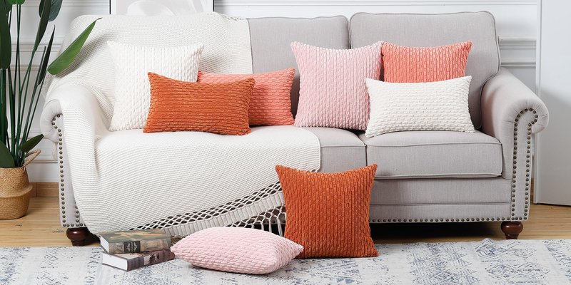 MADIZZ Pack of 2 Corduroy Decorative Throw Pillow Covers 14x14 Inch Rust Soft Boho Striped Couch Throw Pillows for Bed Pillowcases for Sofa Livingroom Home Decor