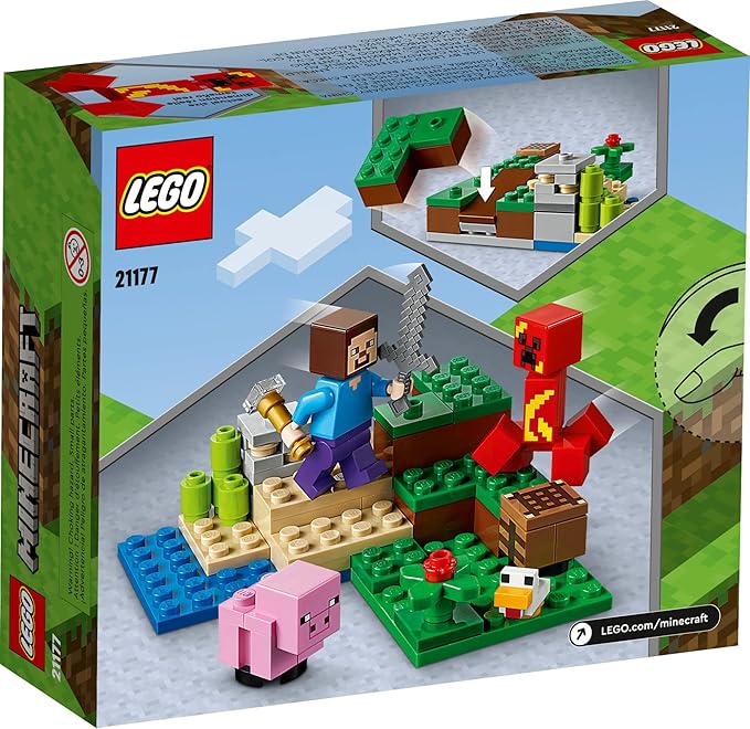 LEGO Minecraft The Creeper Ambush Building Toy 21177 Pretend Play Zombie Battle Gift for Kids Boys and Girls Age 7+ Years Old Ore Mining and Animal Care with Steve Baby Pig & Chicken Minifigu