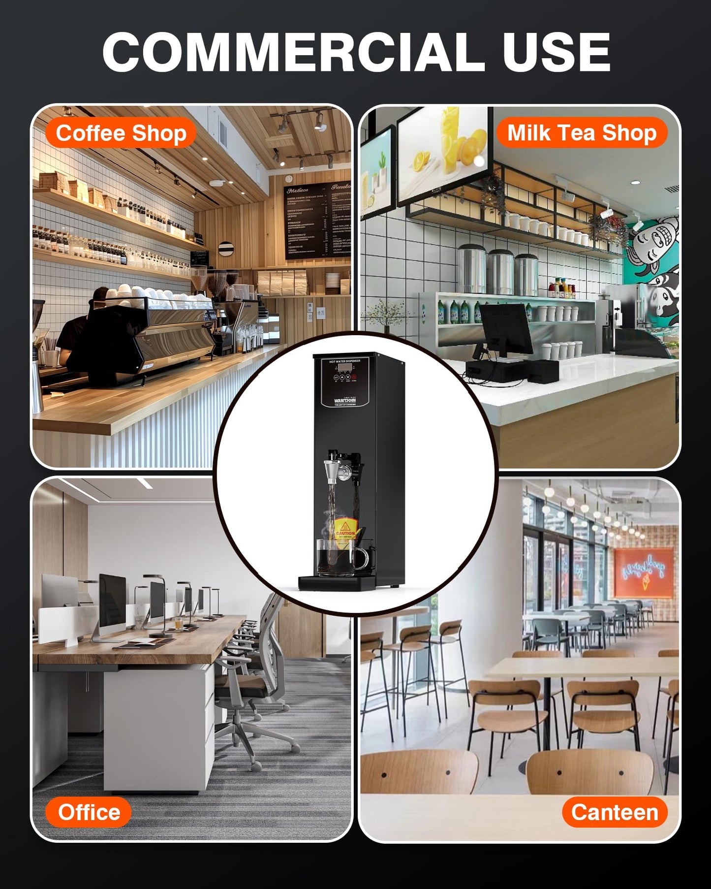 WantJoin Commercial Hot Water Dispenser - 35L(9.2 GAL)/Hour Water Boiler Step-Heating Electric Countertop Water Dispenser Automatic Temperature Control Max 212°F for Boba Tea Coffee Shop Office