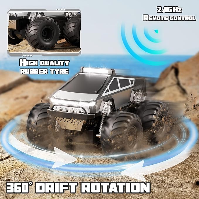 Amphibious Remote Control Car 1:18 RC Off-Road Monster Truck Toys for Boys4WD All Terrain Off-Road Pickup 2.4 GHz RC Vehicles Waterproof RC Trucks Christmas Birthday Gifts for Boy Girl (Grey)