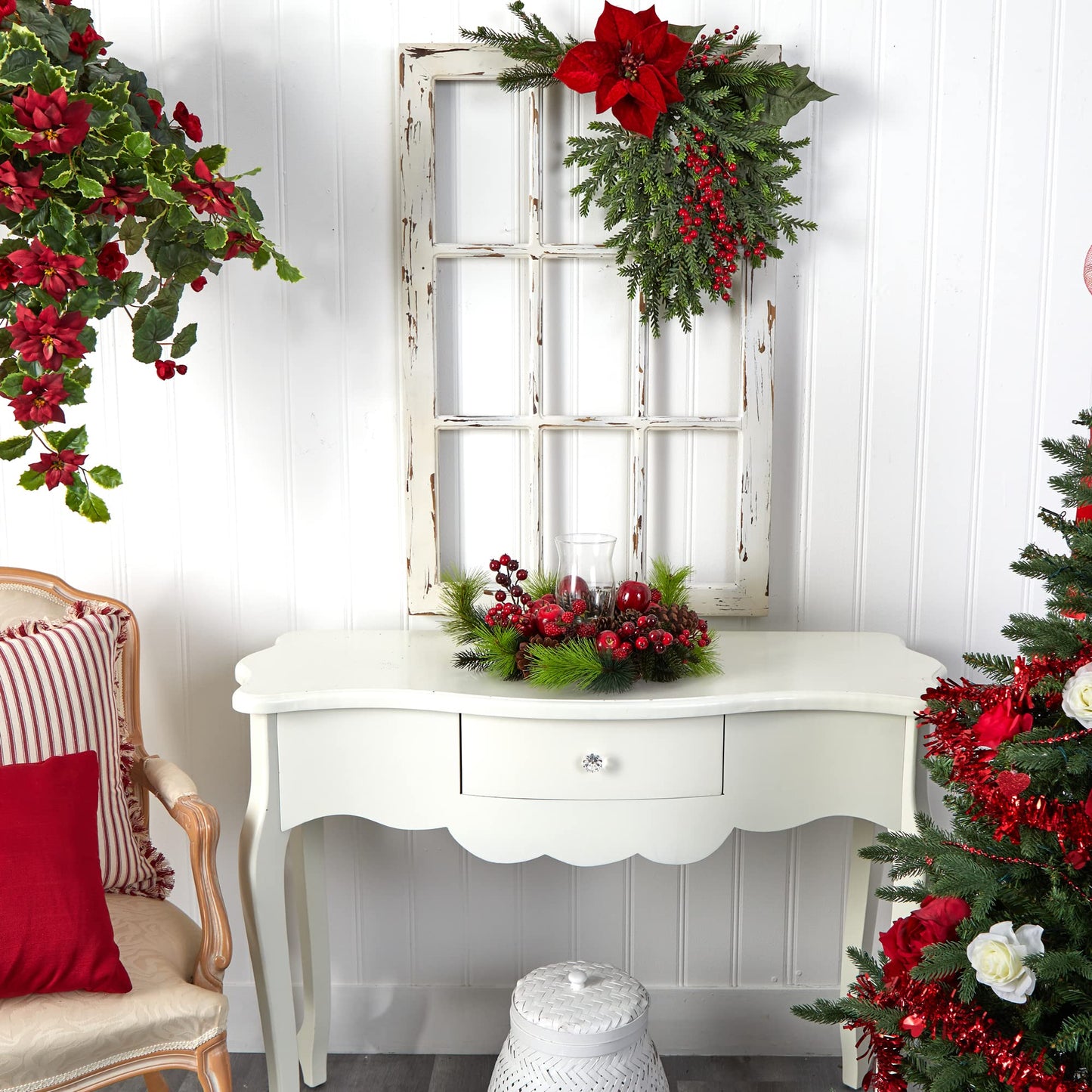 Nearly Natural 4654 Candleabrum Holiday, Red, 17.5x8.5x17.5