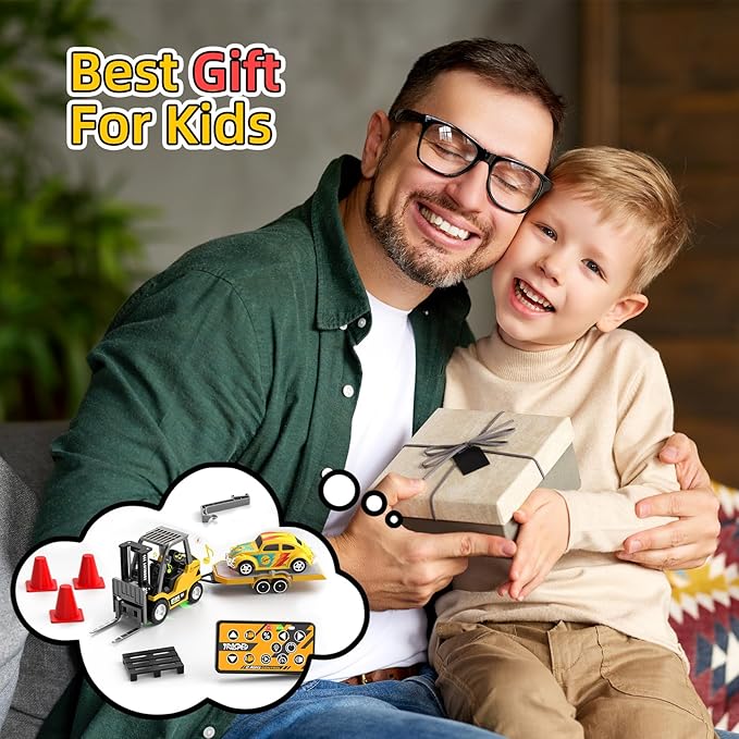 Mini RC Truck 1:64 Scale RC Forklift Toy Electric Vehicle with 2.4Ghz Remote Control 2 in 1 RC Cars Lift Fork & Hook with Lights & Sounds for 3 4 5 6 Year Old Boys Kids and Girls Birthday G