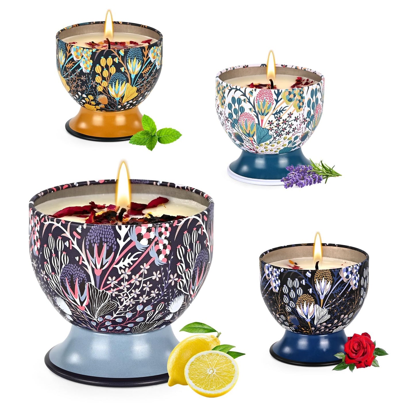 Scented Candles Gift Set of 4,Aromatherapy Candle, Aromatherapy Non Toxic Candle,Natural Soy Wax Portable Travel Tin Candle, Birthday Gifts, Gifts for Ladies/Gentleme