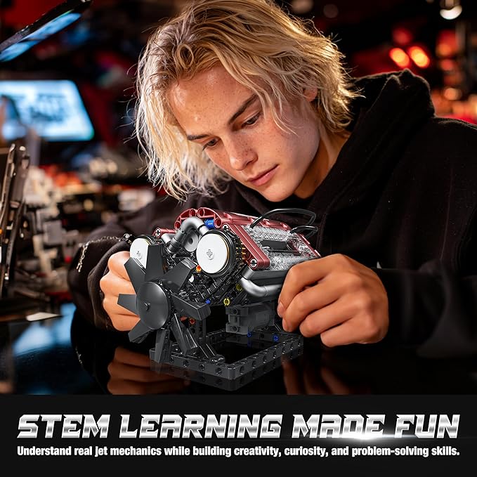 Tuajixz V8 Engine Building Blocks Sets V8 Engine Model Kit That Runs – Motorized with Moving Pistons Crankshaft & Rotating Fan Realistic Engine Simulation for Car Enthusiasts 588Pcs