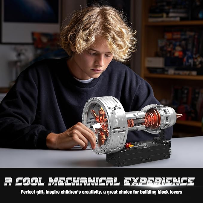 Motorized Turbofan Engine Building Blocks Realistic Aircraft Engine Building Set Jet Engine Replica with Motor Simulating Real Operation STEM Educational Toy & Aviation Gift 808Pcs