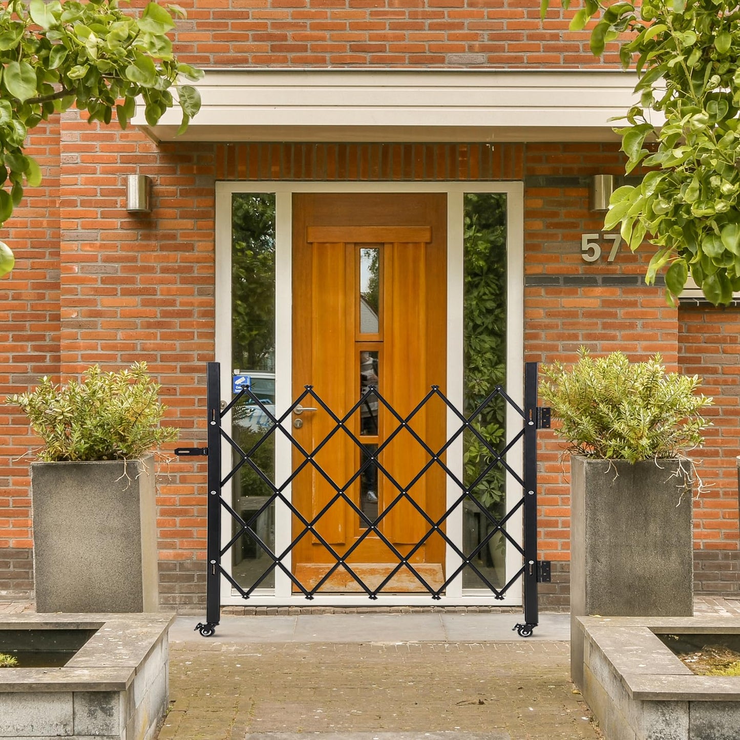 Single Expandable Gate, 87" H x 84" W Folding Security Gate, Folding Door Gate, Steel Accordion Security Gate, Flexible Garage door gate, 360° Rolling Barricade Gate, Scissor Gate or Door with Padlock