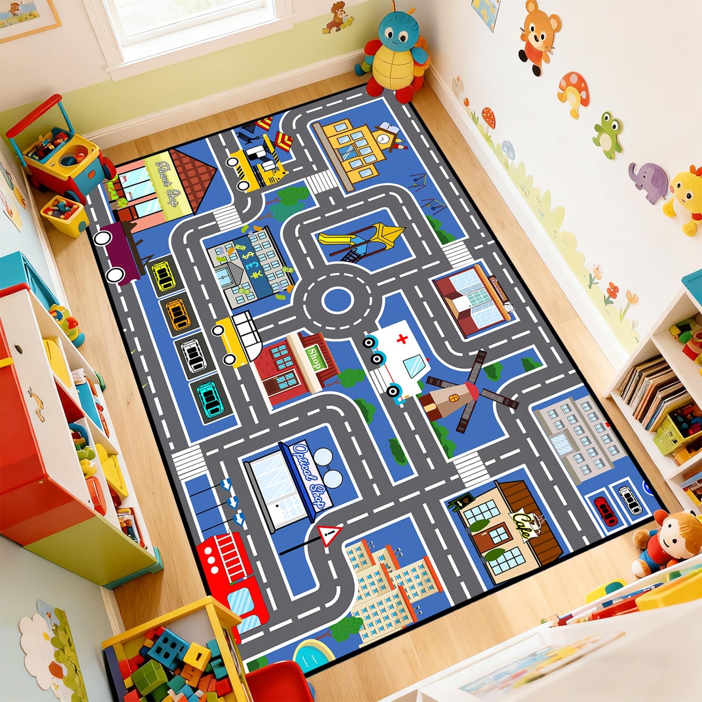 Car Rugs for Kids Toy Cars - Car Track Carpet Blue Road Rug for Kids, Car Traffic Road Play Mat for Room Bedroom Decor, 4'×5'
