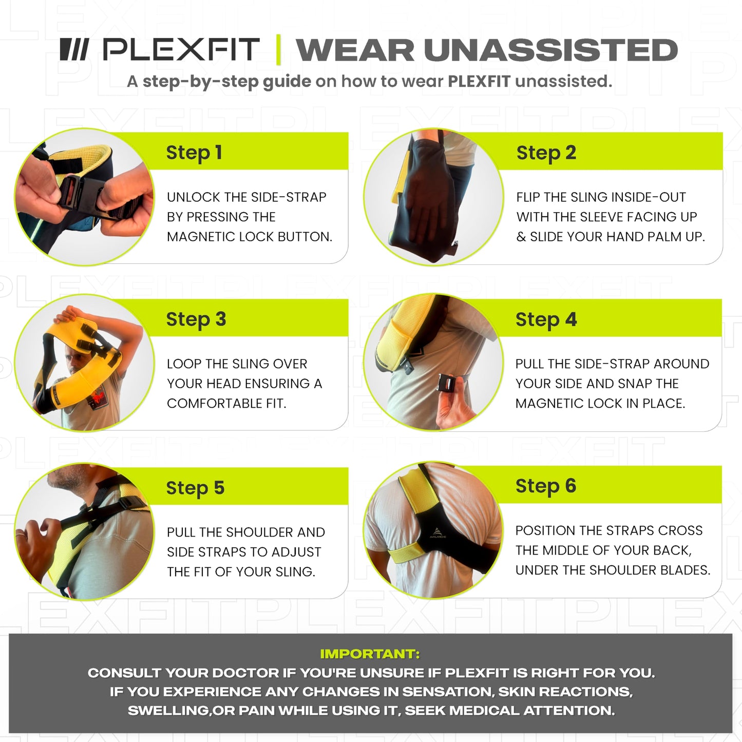 PLEXFIT Athletic Arm Sling Class A Medical Device - Shoulder Sling Immobilizer for Injury Support - For Elbow & Wrist Too - Men & Women (Large Left, White & Black)