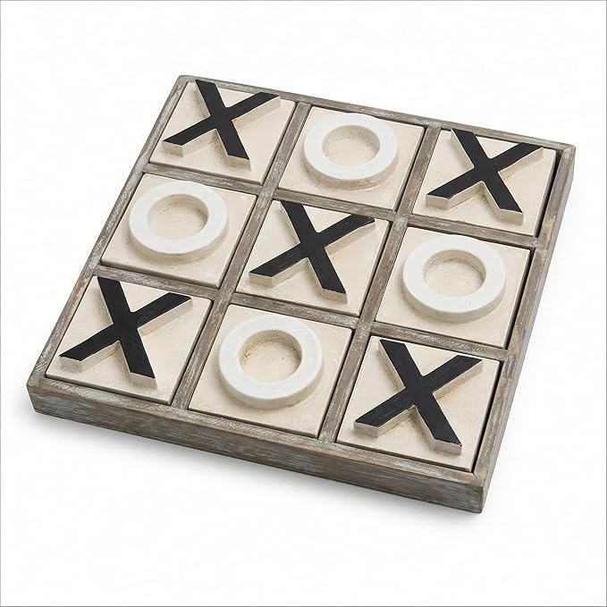JEVERGN 12.6 Large Wooden Tic Tac Toe Game Rustic Coffee Table Game Wood Farmhouse Tic Tac Toe Board Game Decor Family Games for Adult & Kids Washed Brown