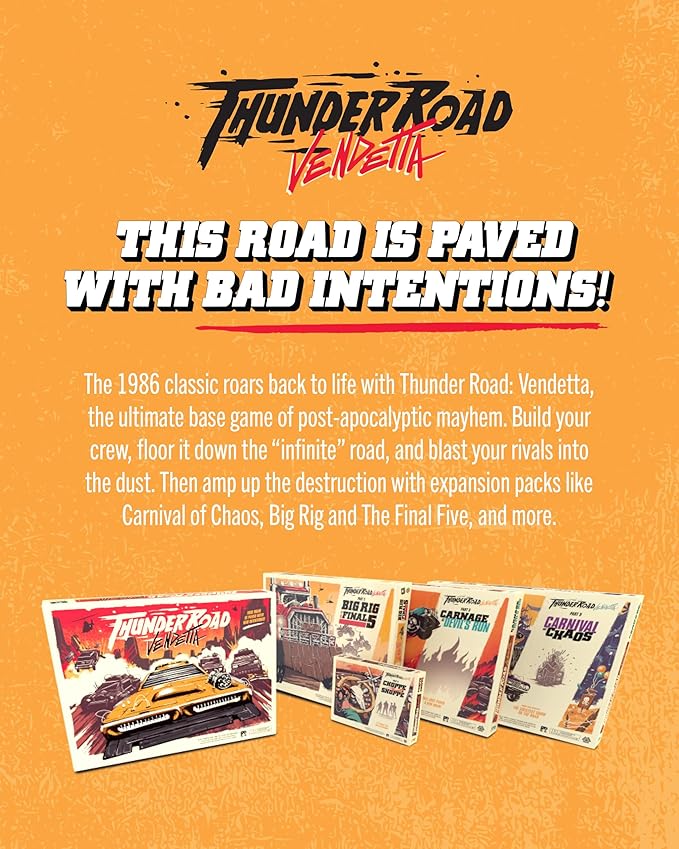 Restoration Games Thunder Road Vendetta - Racing and Strategy Board Game for Adults - Post-Apocalyptic Demolition Derby Racing Game - 2-4 Players - 30-75 Min Playtime - Ages 10+