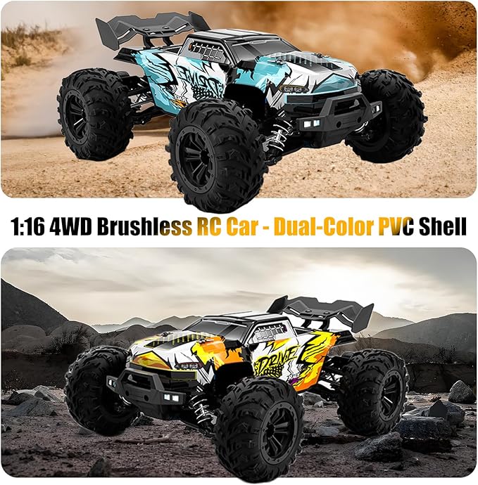 1:16 Scale Brushless RC Car - 50+ MPH High Speed All Terrain Off-Road Monster Truck for Adults & Teens 14+ | 2.4GHz 2X LiPo Batteries RTR | Hobby Grade Remote Control Vehicle