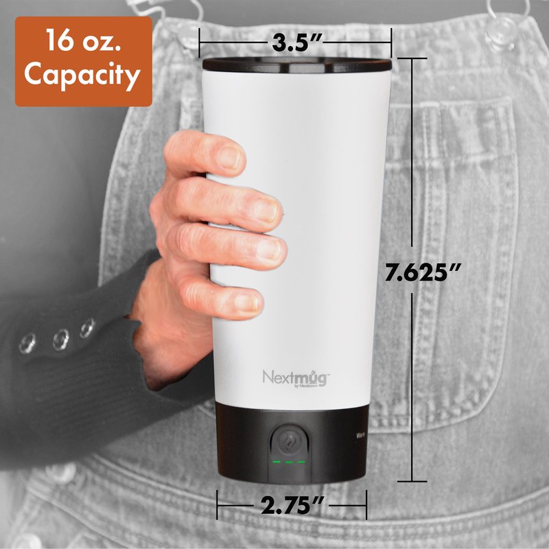 Nextmug Go - Temperature-Controlled, Self-Heating Travel Mug (White - 16 oz.)