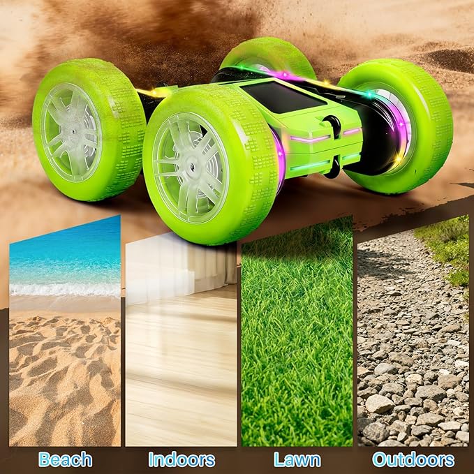 Remote Control Car Rc Cars Stunt RC Crawler Toys 4WD 360° Rotating with LED Light-Up Wheels & Remote Control for 6-12 for Boys Birthday Gift (Green)