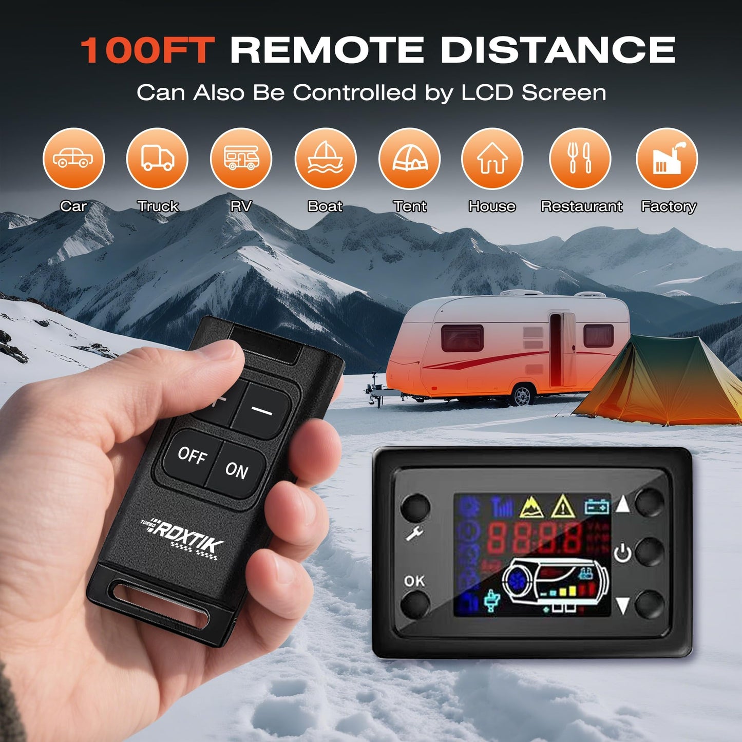 RDXTIK 8L Diesel Heater, 8KW 12V/24V/110V/240V All in One Diesel Heater with LCD Switch, Remote Control, Muffler for Truck, RV, Home, Car, Campers, Boat, Orange