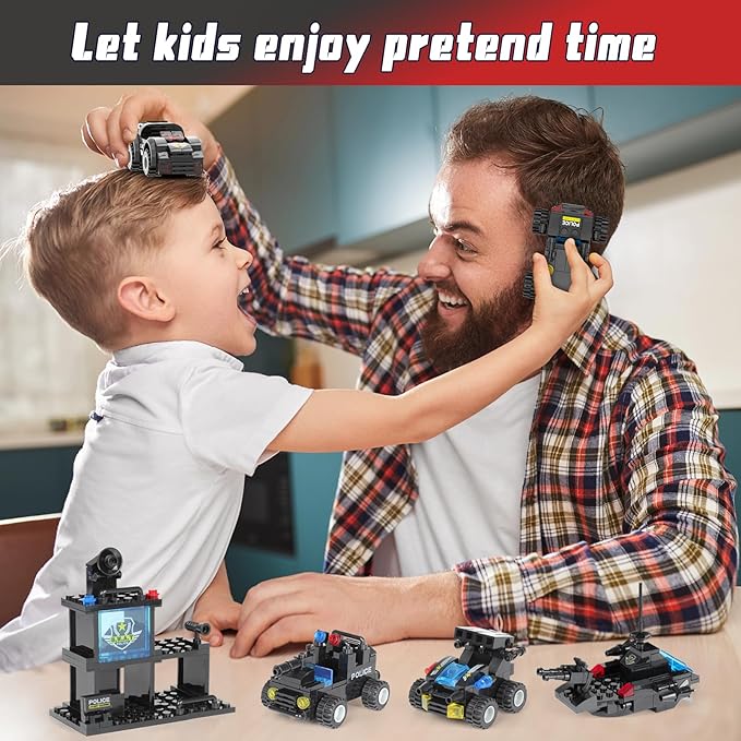 1110 PCS SWAT City Police Set Cop Car Building Set with Helicopter Boat Police Station Mobile Command Center Truck Toys in 25 Different Models Gifts for 6 Plus Year Old Kids Boys