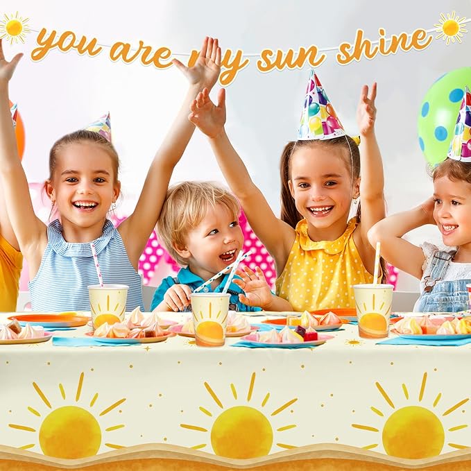 Boho Sun-Theme Birthday Party Supply Set Complete Baby Shower Decorations with Sunshine Disposable Paper Plates Cups Tablecloth Banner and Napkins for 25 Boho Baby Shower Party Decorations.