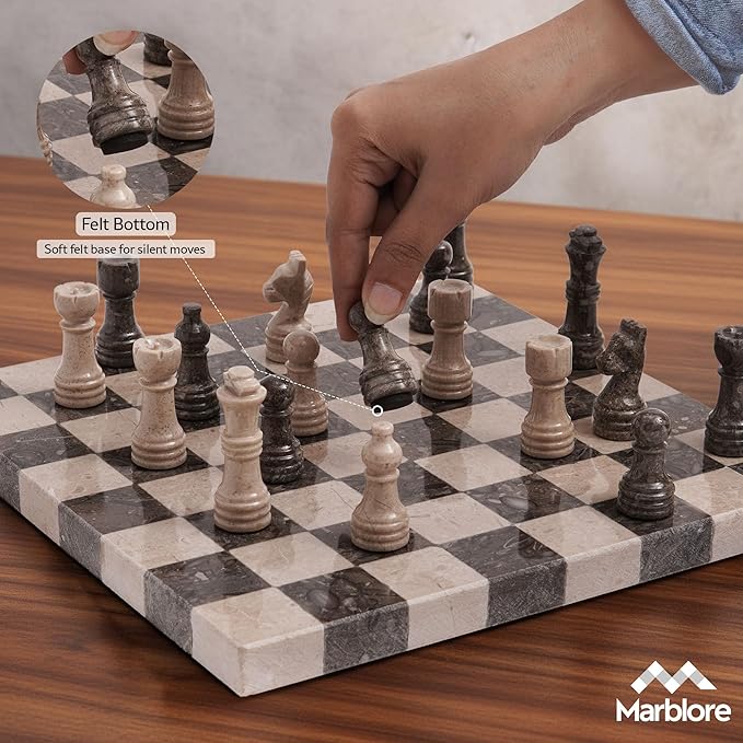 Marble Chess Set for Adults 10 Inch Handmade Verona & Oceanic Chess Board with 32 Pieces & 2 Extra Queens Luxury Travel Chess Game Elegant Gift for Women & Home Decor