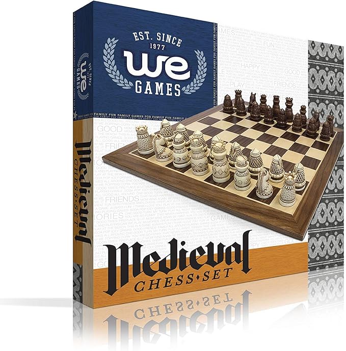 WE Games Medieval Themed Chess Set - Wooden Chess Board with Intricate Polystone Chess Pieces Chess Sets for Adults 15 in.