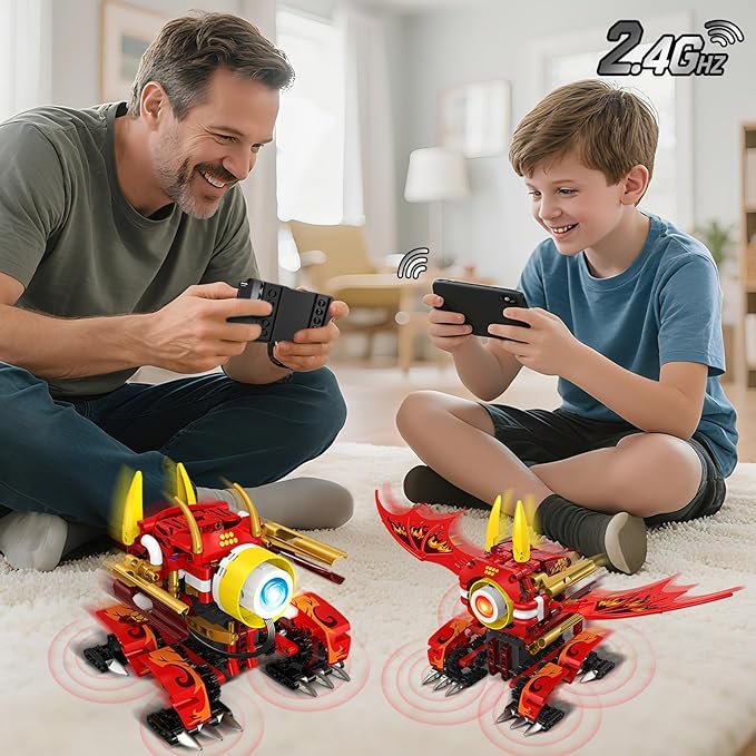 HOGOKIDS 5-in-1 Dragon Robot Building Toys with 6 Lighting Colors & 5 Light Effects - 354PCS Remote & App Control Robots Toy Set for Kids RC Robot Building Toys Gifts for Teens Boys Girls Age