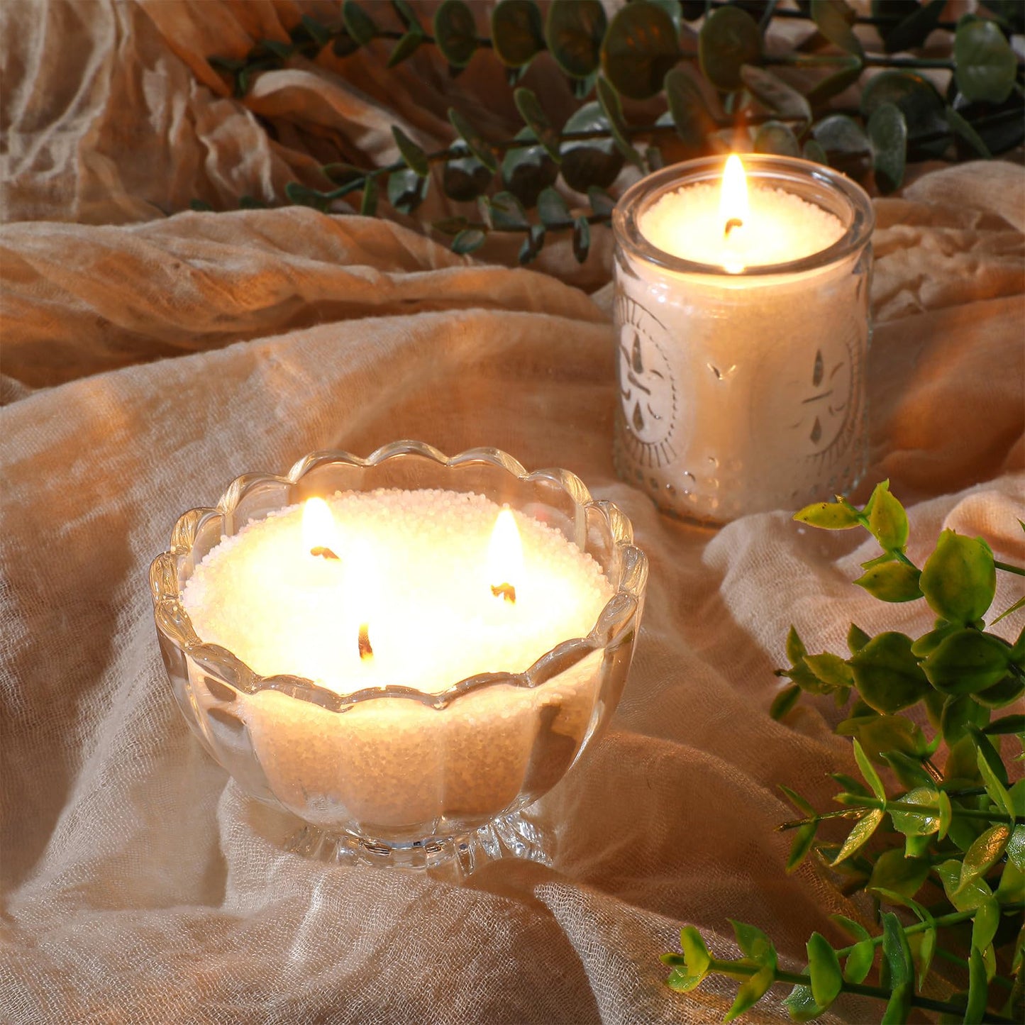 MTLEE Pearled Candle 2.2 Lb/35oz Mother's Day Mom Gifts Scented Sand Candle Kit Include 50 Wicks, Bow Gift Box, Spoon Reusable Pearled Wax for DIY Home Kit(Lavender)