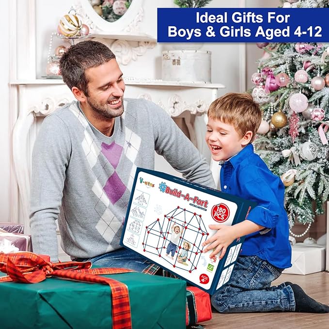 V-Opitos 180 Pack Fort Building Kits for Kids Age 4 5 6 7 8+ Years Old Creative STEM Building Toys for DIY Castles Tunnels Play Tent Ideal Christmas Birthday Gifts for Boys & Girls