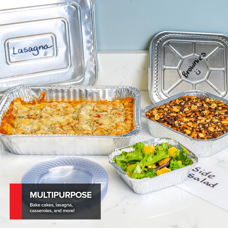 Stock Your Home Disposable Foil Pans with Lids (Set of 40) Heavy Duty Aluminum Pans with Lids (20) 9x13, (10) 8x8, (10) 1-Lb Baking Tins with Covers for Cooking, Heating, Storing, Holiday Dinner Meals