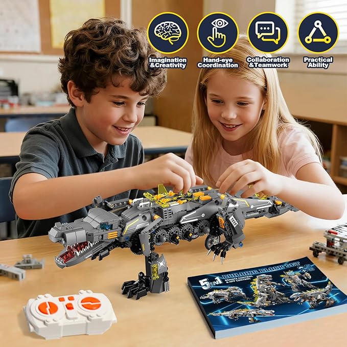 Dinasour Toys for Kids Building Set 935 PCS App & Remote Control Robotics Kit 5-in-1 Tyrannosaurus/Triceratop/Crocodile/Robot/Monster STEM Toys for Boys Girls Age 6 7 8 9 10 11 12+ Year Old