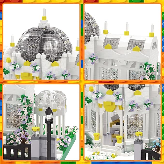 Neoclassical Garden Square Micro Blocks Building Set 2397 PCS Architecture Model with Central Grand Piano & Crystal Dome Street ViewToy for Adults Home Decor Gift
