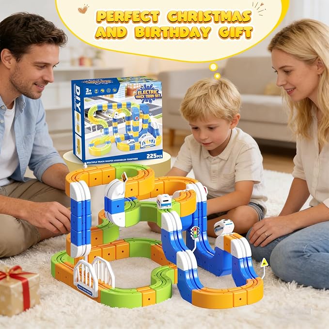 Electric Train Set for Kids 4 5 6 7 8 225PCS(80 Tracks +2Trains) 3D Infinity Flexible Anti-Gravity Race Track STEM DIY Railroad Building Toy Birthday Gifts for Boys & Girls Ages 3 4 5 6 7 8