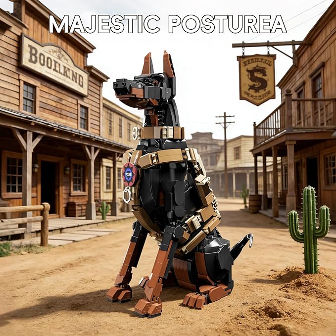 Doberman Pinscher Building Set 1376 Pieces Realistic Police Dog K9 Model Kit with Tactical Harness Large Sitting Animal Pet Construction Toy Guardian Statue Gift for Dog Lovers & Adults