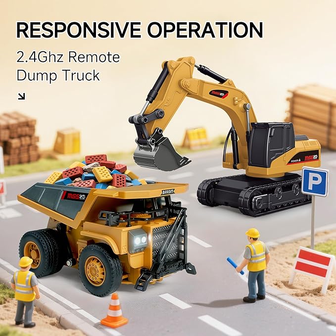 BRRRRT 1/64 RC Dump TruckMini Dump Truck Toy8-Channel Remote Control Toy with Metal Bed & Light RC Construction VehiclesType-C Built-in BatteryBirthday Gifts for Boys and Girls Age 3+