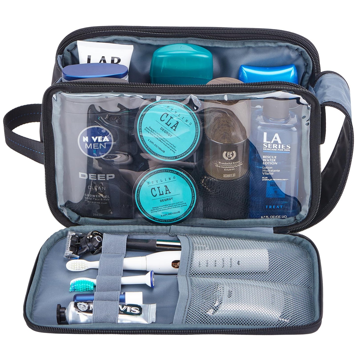 ZEEMO Travel Toiletry Bag for Men, Extra Large Water-Resistant Double-Sided Full-Open Dopp Kit, Versatile Organizer for Shower and Hygiene Accessories, Bathroom Essentials, Cosmetics, Black