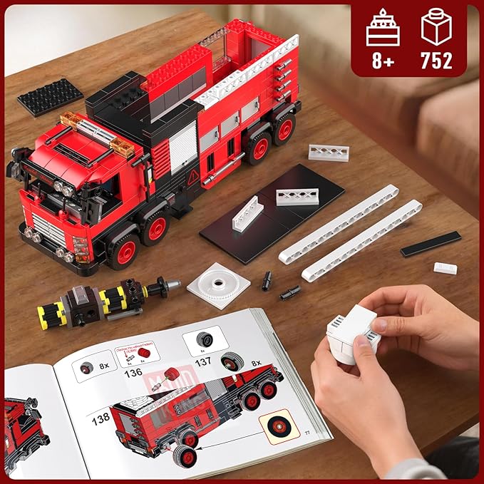 Mould King Ladder Fire Truck Building Set – 725+PCS STEM Toys for Kids & Adults 24094 City Firetruck Building Bricks with Movable Ladder Ideas Creative Gift for Birthday Compatible Building Kits