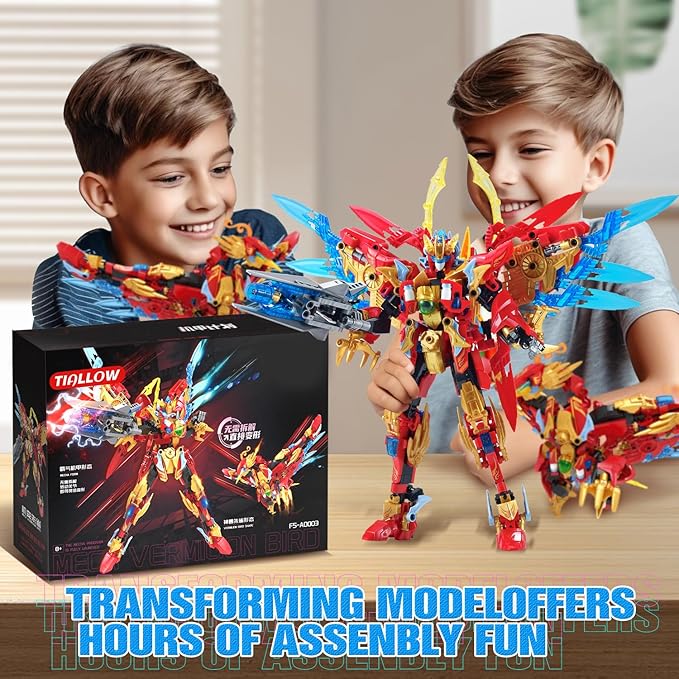 Fire Phoenix Mech Sets 2in1 Building BlocksTransforming Robot Building Kits with Vermilion Bird ModelChristmas Birthday Gift for Adults Kids Boys Ages 8-14(531 Pieces) (Vermilion Bird)