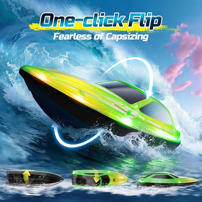 HOLYFUN Remote Control Boat for Kids & Adults 2.4GHz 9.3 Mph High-Speed RC Boat with Led Light 2 Battery(30 Mins Play) Summer Toys Boats for Water Pool & Lake