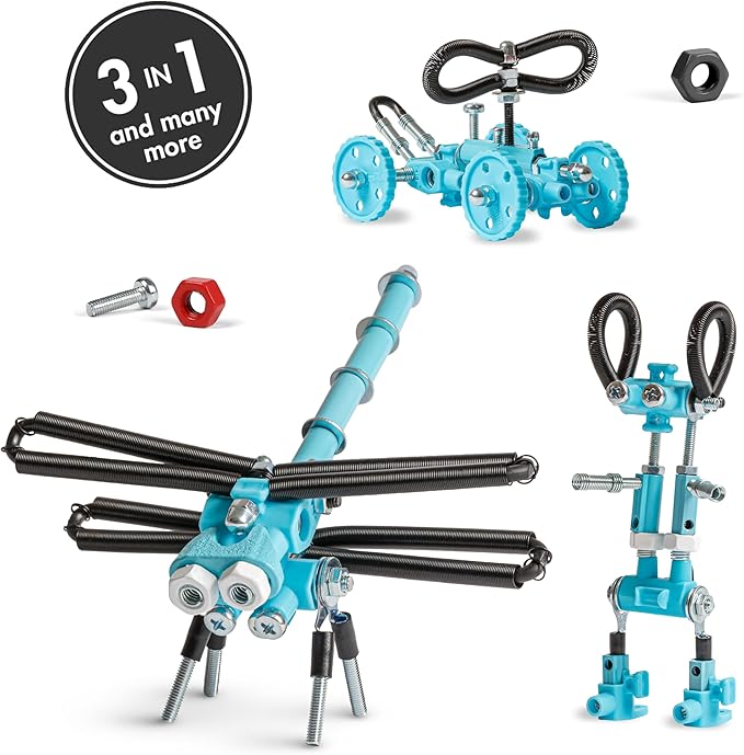 The Off Bits Erector Set: Animal Mini STEM Toys for Kids 6+ Toy Building Sets with Nuts & Bolts STEM Building Toys Gifts for Boys and Girls (Blue Dragonfy)