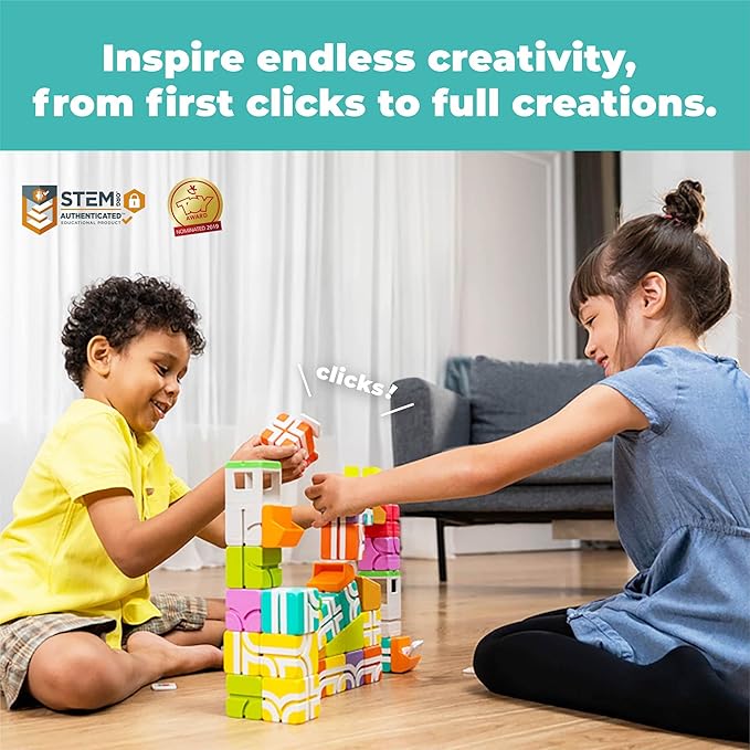 QBI Magnetic Blocks Play Starter Set – STEM Construction Toys & Race Car Track for Kids Ages 3-5+|Educational Magnet Building Tiles with 2 Ramps & 4 Vehicles|Montessori Gift for Boys & Gir