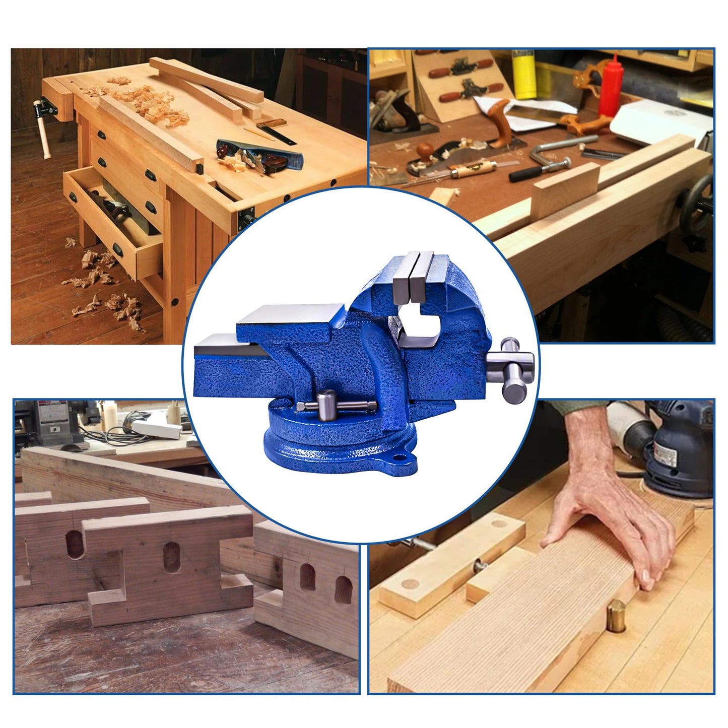 WFLNHB 5" Bench Vise Table Top Clamp Press Locking Swivel Base Heavy-Duty Fit for Crafting Painting Sculpting Modeling Electronics Soldering Woodworking and Fishing Tackle