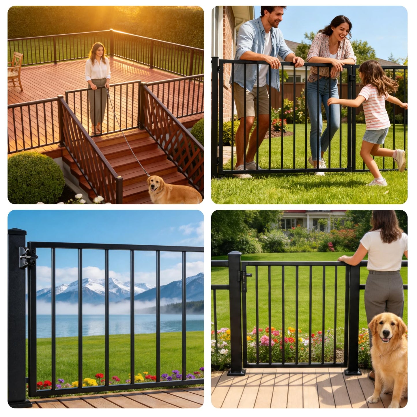 Outdoor Deck Gate Kit, 36" H x 48" W Heavy Duty Fence Gate Kit with Gate Hinges and Latch, Weatherproof Anti-Rust Metal Gate for Decks, Railings,Patios, Gardens, Yards(36" H)